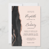Chic Black Rose Gold Agate Blush Wedding Einladung (Vorderseite)