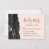 Chic Black Rose Gold Agate Blush Wedding RSVP Karte (Vorderseite)