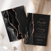 Chic Black Rose Gold Agate Dark Wedding Einladung