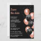 Chic Black Rose Gold Ballon 30. Save the Date Einladung (Vorderseite)