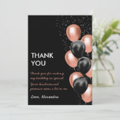 Chic Black Rose Gold Ballon Dankeskarte (Stehend Vorderseite)