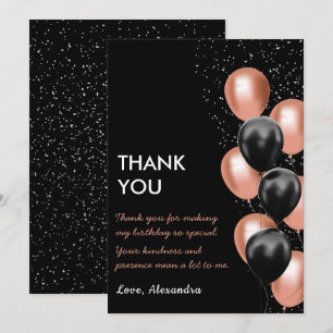 Chic Black Rose Gold Ballon Dankeskarte