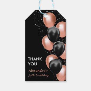 Chic Black Rose Gold Ballon Geburtstag Geschenkanhänger