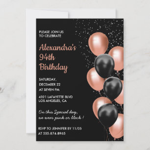 Chic Black Rose Gold Balloons 94. Einladung