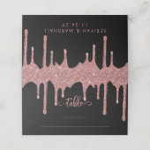 Chic Black Rose Gold Dripping Glitzer Wedding Platzkarte (Außenseite Aufgefaltet)