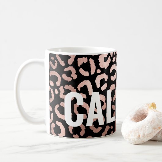 Chic Black Rose Gold Leopard Cheetah Animal Print Kaffeetasse (Mit Donut)