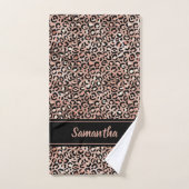 Chic Black Rose Gold Leopard Print Personalisiert Badhandtuch Set (Handtuch)