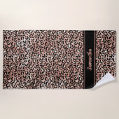 Chic Black Rose Gold Leopard Print Personalisiert Strandtuch (Vorderseite)