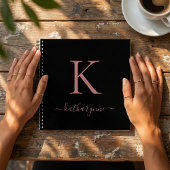 Chic Black Rose Gold Pink Monogram Name Notizblock