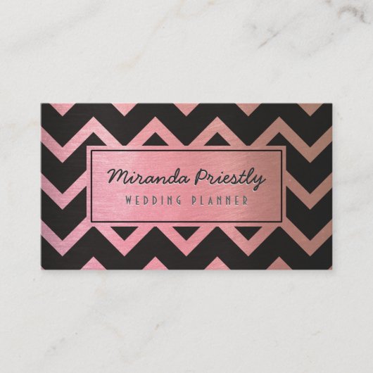 Chic Black Rose Gold Zickzack Wave Stripes Muster Visitenkarte (Vorderseite)