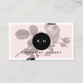 Chic Black Rose & Monogram Pink Business Card Visitenkarte (Vorderseite)