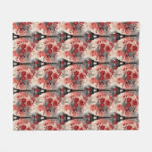 Chic Black & Rote Rosen Eiffel Tower Paris Französ Fleecedecke (Vorderseite (Horizontal))