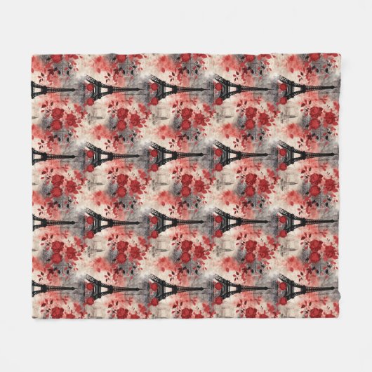 Chic Black & Rote Rosen Eiffel Tower Paris Französ Fleecedecke (Vorderseite (Horizontal))