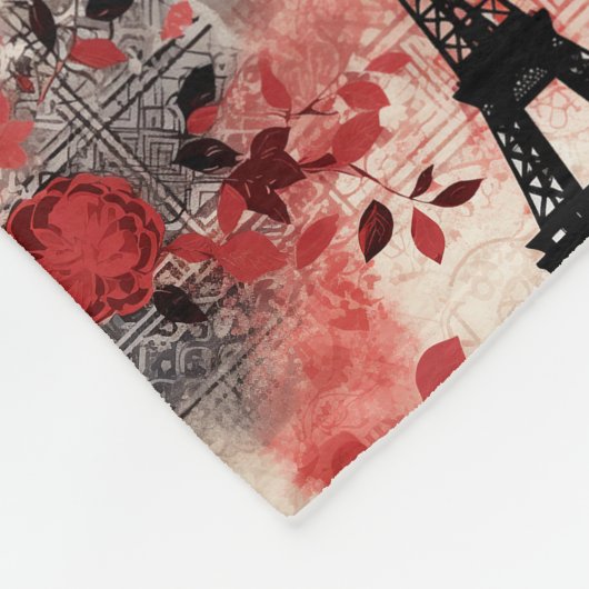 Chic Black & Rote Rosen Eiffel Tower Paris Französ Fleecedecke (Ecke)