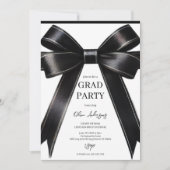 Chic Black Satin Bow Graduation Party Einladung (Vorderseite)