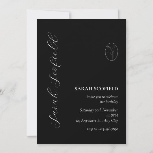 Chic Black Script 30. Geburtstag Einladung (Vorderseite)