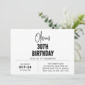 Chic Black Script 30. Geburtstag Elegant & Modern Einladung (Stehend Vorderseite)
