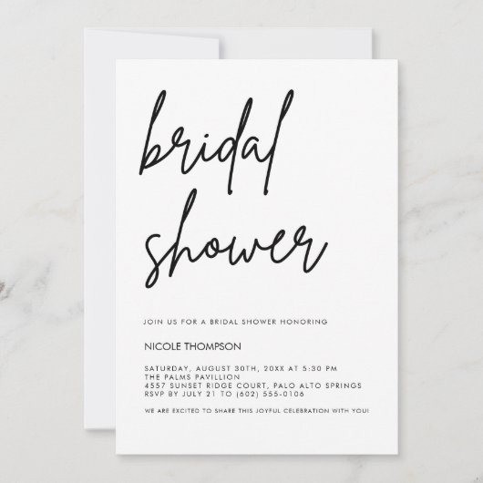 Chic Black Script Bridal Shower Invitation Minimal Einladung (Vorderseite)