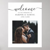 Chic Black Script Foto Wedding Welcome Sign Poster (Vorne)