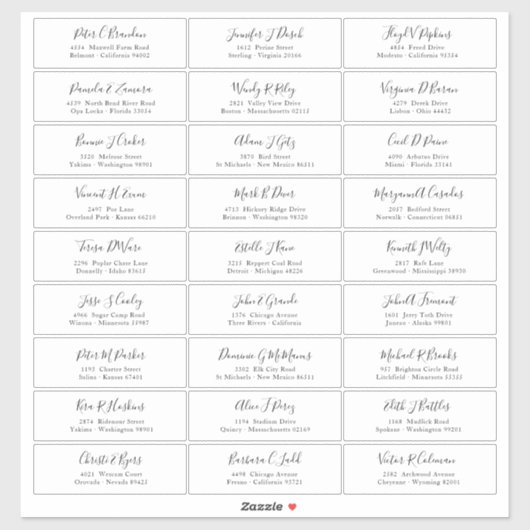 Chic Black Script Guest Names Address Sticker (Blatt)