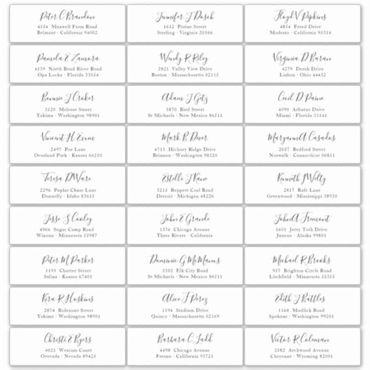 Chic Black Script Guest Names Address Sticker (Vorderseite)