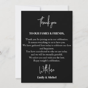 Chic Black Sienna Hochzeitstisch Dankeskarte