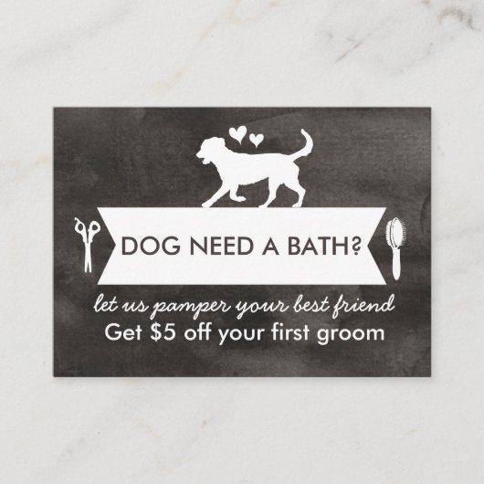 Chic Black Silhouette Dog Grooming Promo Card Visitenkarte (Vorderseite)
