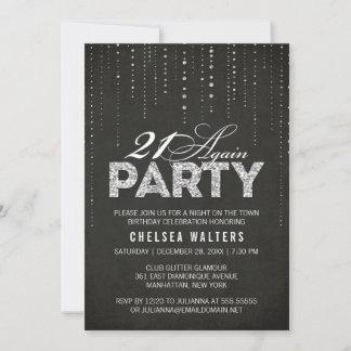 Chic Black & Silver 21 Wieder Geburtstagsparty Einladung