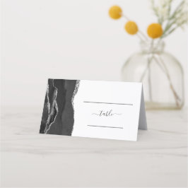 Chic Black Silver Agate Wedding Platzkarte