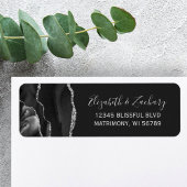 Chic Black Silver Agate Wedding Rücksendeadresse
