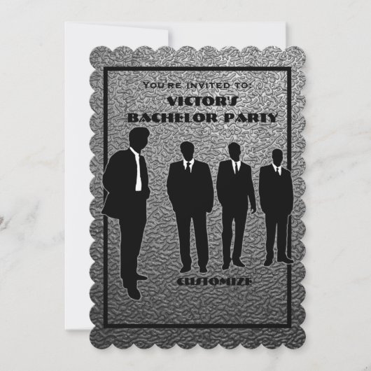 Chic Black & Silver Bachelor Party Einladung (Vorderseite)