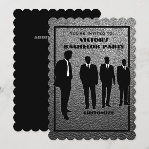 Chic Black & Silver Bachelor Party Einladung
