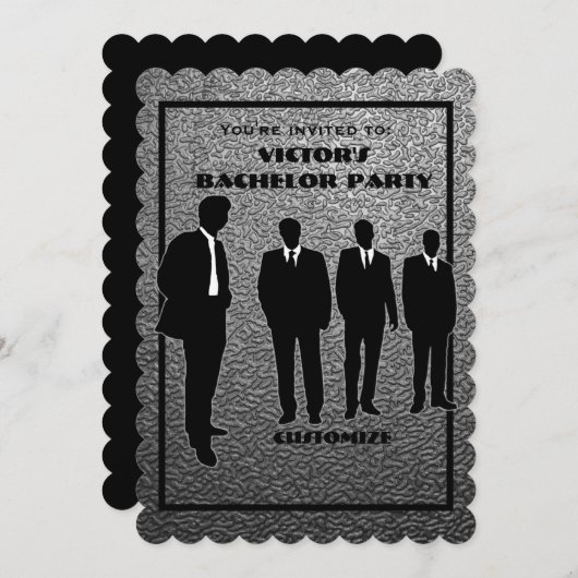 Chic Black & Silver Bachelor Party Einladung (Vorne/Hinten)