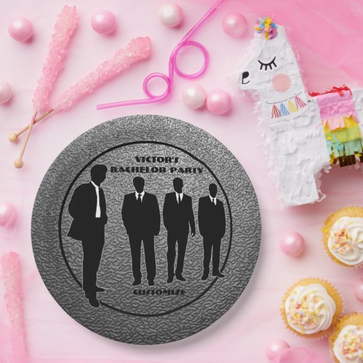 Chic Black & Silver Bachelor Party Pappteller (Party)
