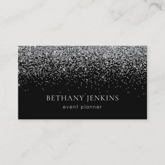 Chic Black Silver Glitzer Visitenkarte (Vorderseite)