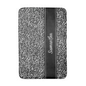 Chic Black Silver Grey Leopard Print Personalisier Badematte (Vorderseite Vertikal)