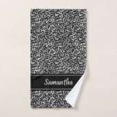 Chic Black Silver Grey Leopard Print Personalisier Badhandtuch Set (Handtuch)