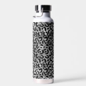 Chic Black Silver Grey Leopard Print Personalisier Trinkflasche (Rechts)