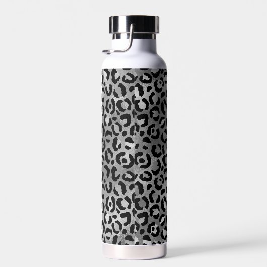 Chic Black Silver Grey Leopard Print Personalisier Trinkflasche (Rechts)