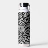 Chic Black Silver Grey Leopard Print Personalisier Trinkflasche (Rückseite)