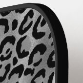 Chic Black Silver Leopard Print Personalisiert Pickleball Schläger (Linke Seite)