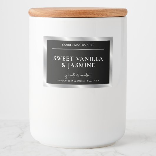 Chic Black & Silver Product Packaging Candle Label Lebensmitteletikett (Vorderseite)