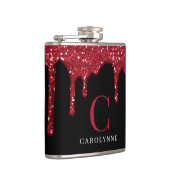 Chic Black Sparkle Glitzer Tropfens Monogram Flachmann (Rechts)