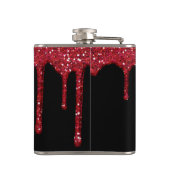 Chic Black Sparkle Glitzer Tropfens Monogram Flachmann (Rückseite)