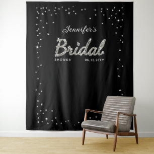 Chic Black Sparkle Script Glitzer Brautparty Wandteppich