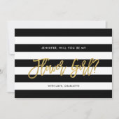 Chic Black Streifen werden Sie mein Blumenmädchen Einladung (Vorderseite)