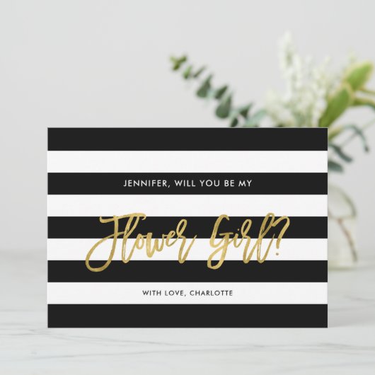 Chic Black Streifen werden Sie mein Blumenmädchen Einladung (Stehend Vorderseite)