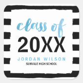 Chic Black Stripes Blue Class 2025 Abschluss Quadratischer Aufkleber (Vorderseite)