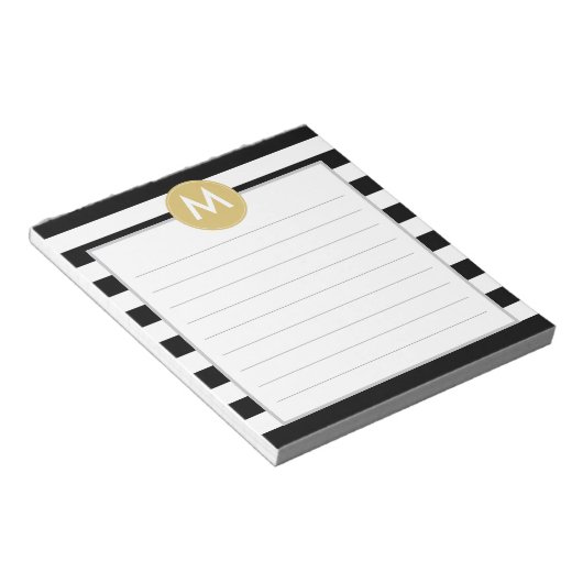 Chic Black Stripes Monogramm Pad Notizblock (angewinkelt)