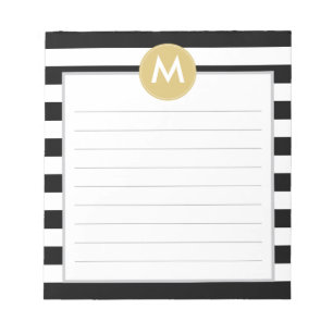 Chic Black Stripes Monogramm Pad Notizblock